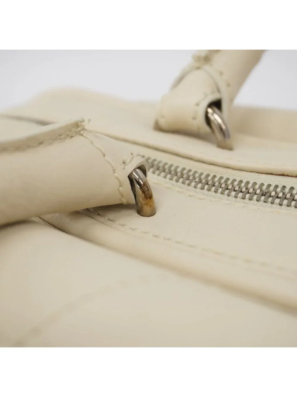 Chanel Handle Calfskin Ivory Silver Handbag